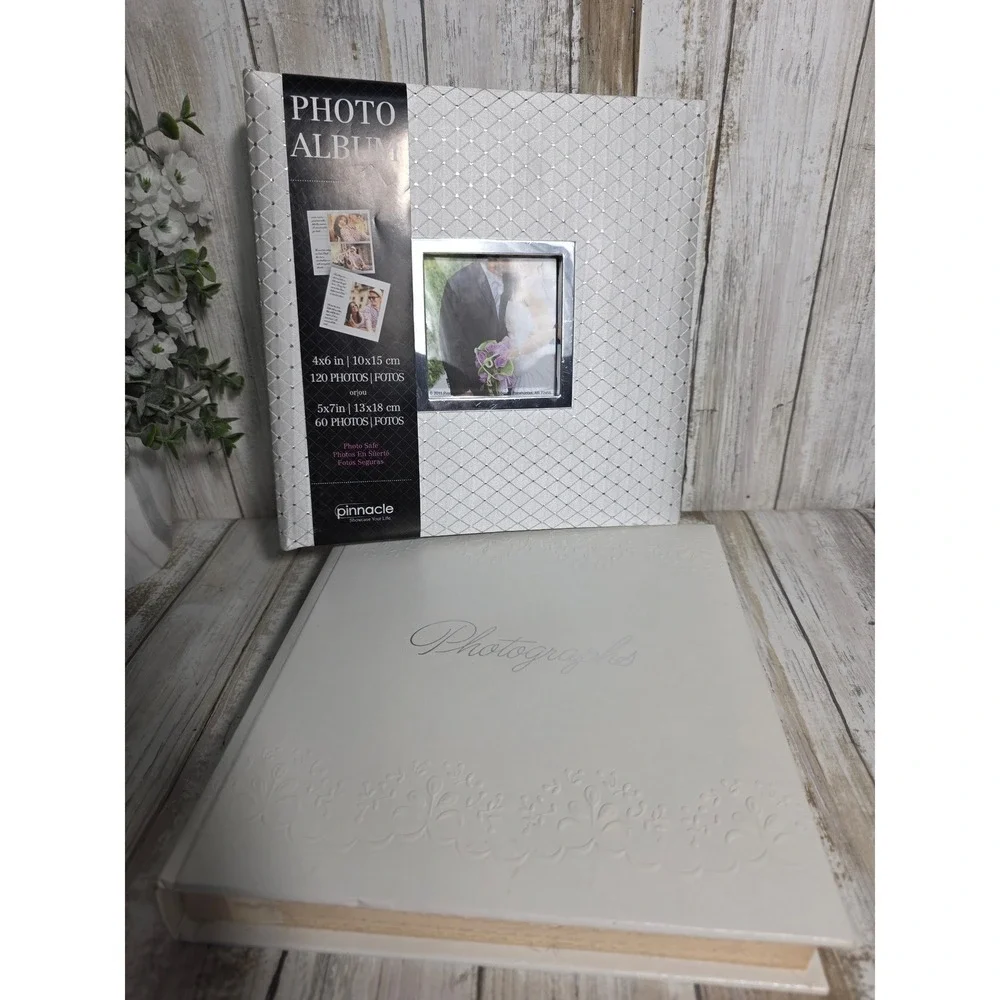 Pinnacle Silver Quilted & White Embossed Photo Album Set Wedding Keepsake 2pk